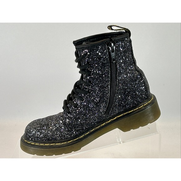Doc Dr. Martens Black Glitter Combat Boots Kids Size 13 1460 Glitter J Side Zip - Picture 2 of 14